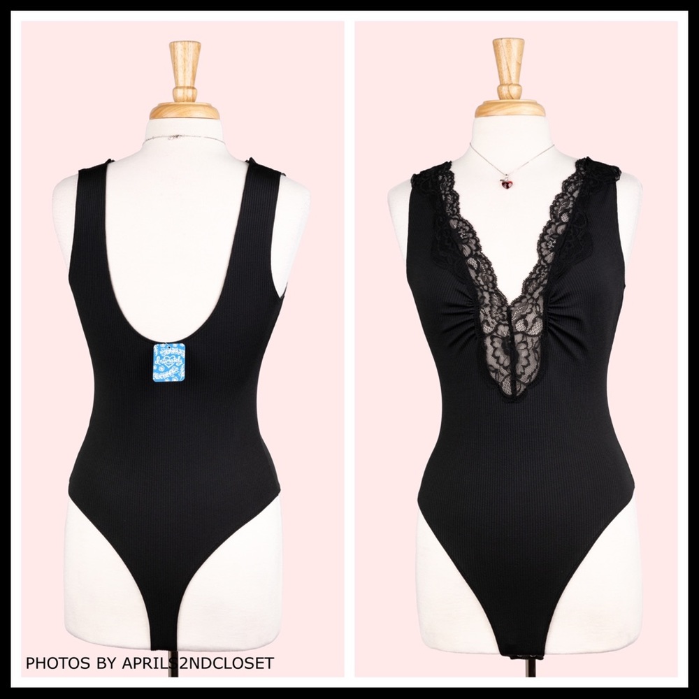 FREE PEOPLE BOHO LACE BODYSUIT KNIT TANK TOP A2C - Picture 3 of 16